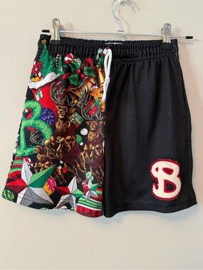 BKTSQD Black & Multicolor Holiday Print Athletic Shorts